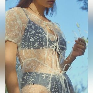 Anthropologie Sheer Short-Sleeve Organza Maxi Dress